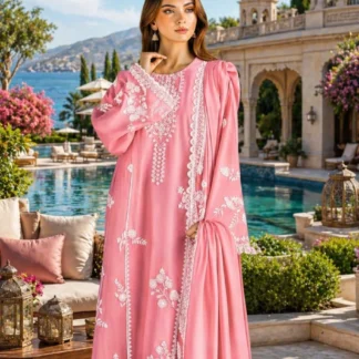 Pink Embroidered Kurta Pajama Set for Women