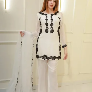 Summer Embroidered Cotton 3Pcs Set White