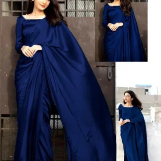 Blue Silk Attached Saree with Petticoat & Stitched Design