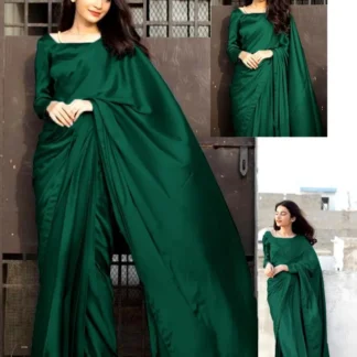 Green Silk Saree Set with Blouse & Stitched Design