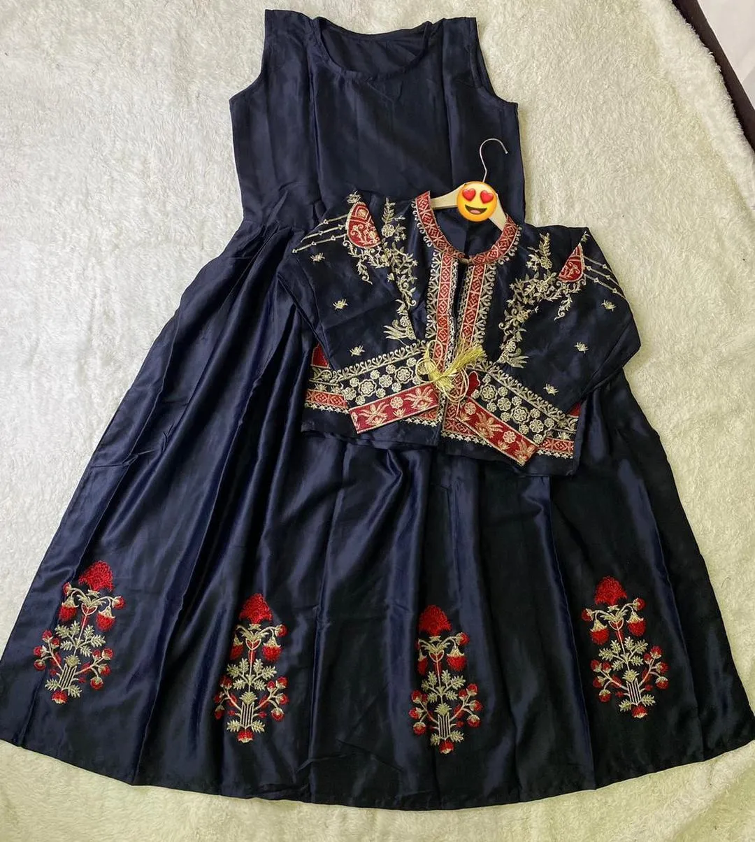 2 Pcs Women's Stitched Shamoz Silk Embroidered Maxi and Jacket - Image 2
