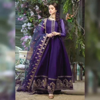 Purple Chiffon Embroidered Maxi Suit 3Pcs Set