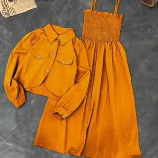 Kaaj Button Coati Frock 2Pcs Orange