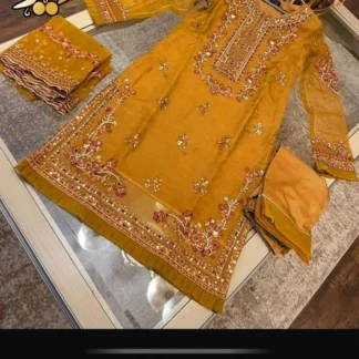 Mustard Handwork 3-Piece Suit for Weddings Eid