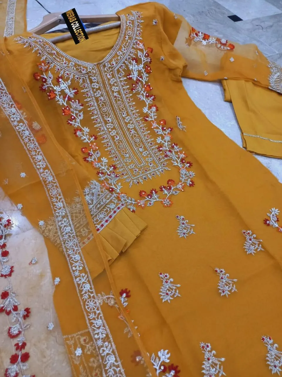 Mustard Handwork 3-Piece Suit for Weddings Eid - Image 2