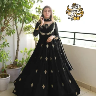 Black Embroidered 3-Piece Wedding Suit with Gold Work