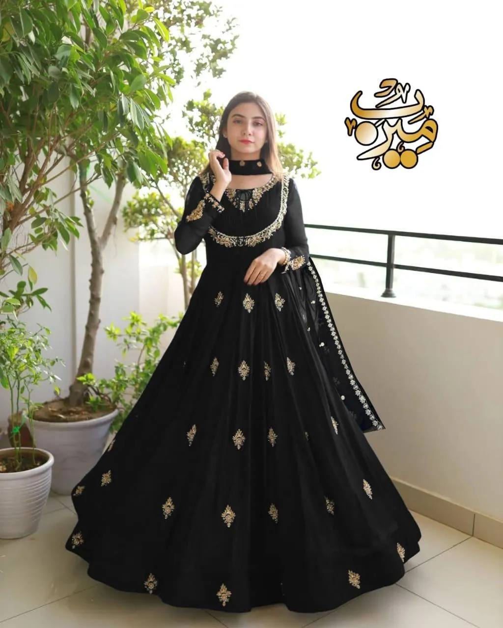 Black Embroidered 3-Piece Wedding Suit with Gold Work
