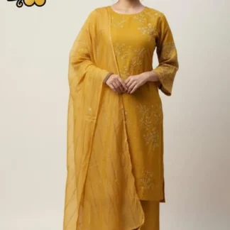 Mustard Embroidered 3-Piece Suit for Eid & Weddings