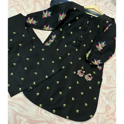 Black Embroidered 2-Piece Cotton Kurti