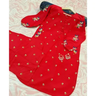 Red Embroidered 2-Piece Women's Set for Eid & Weddings