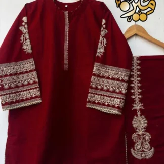 Maroon Shamoz Silk 2-Piece Embroidered Set for Weddings