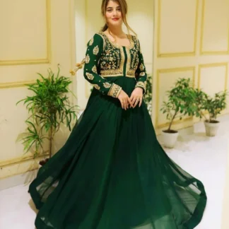 Green Embroidered Chiffon Maxi Set for Women