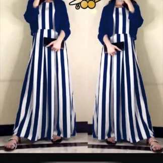 Blue Zebra Printed Silk Maxi Suit 2Pcs