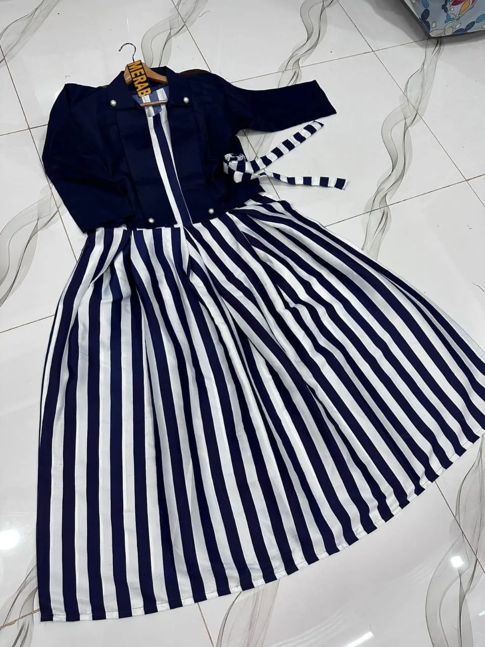 Blue Zebra Printed Silk Maxi Suit 2Pcs - Image 2