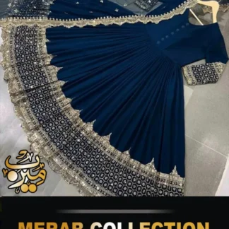 Blue Silk Embroidered Maxi Suit 3 Pcs Set