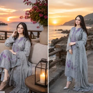Women's 3-Piece Chikankari Lawn Suit Grey