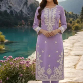 Purple Embroidered Lawn 2Pcs Kurta Set