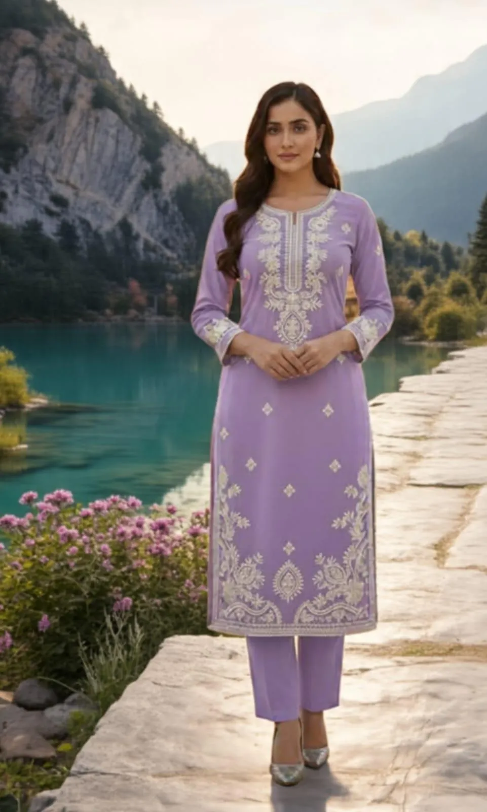 Purple Embroidered Lawn 2Pcs Kurta Set