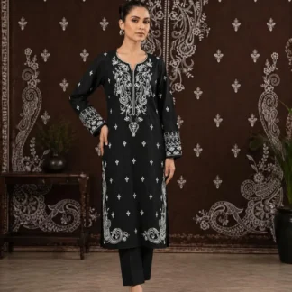 Black Embroidered Kurta with Peshawari Style Design
