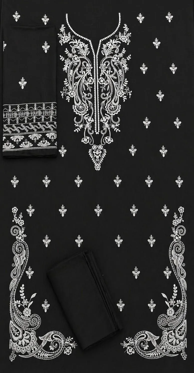 Black Embroidered Kurta with Peshawari Style Design - Image 2