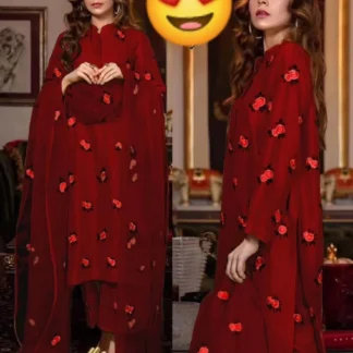 Maroon Rose Embroidered Shamoz Silk Suit for Women