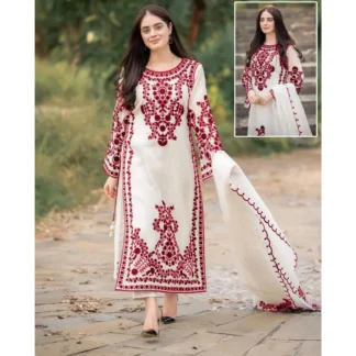 Maroon Embroidered 3-Piece Suit for Women