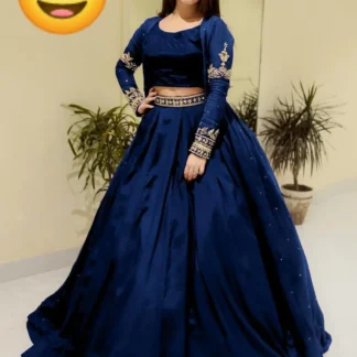 Blue Embroidered 3-Piece Gown Suit for Eid Wedding Party
