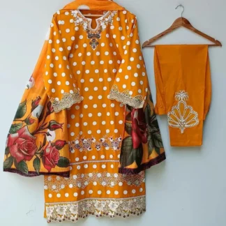 Mustard Swiss Lawn 3-Piece Women Suit with Dupatta