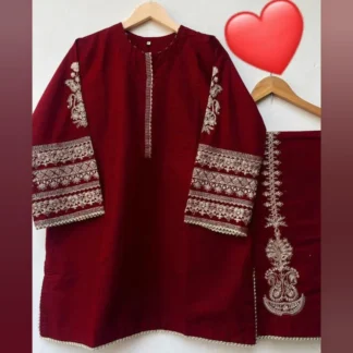 Maroon Embroidered 2Pcs Shamoz Silk Set