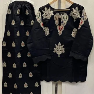 Black Zarri Embroidered 2-Piece Women Suit Set