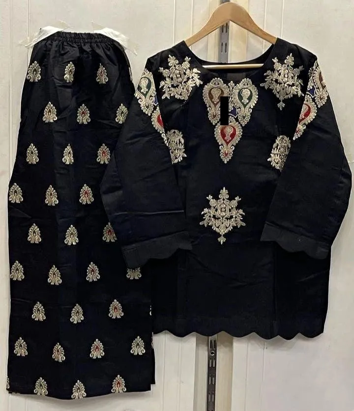 Black Zarri Embroidered 2-Piece Women Suit Set