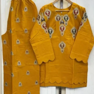 Mustard Embroidered 2-Piece Wedding Set Cotton