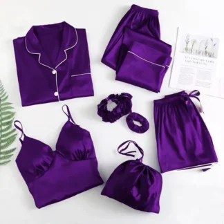 Purple Silk 5-Piece Women's Nightwear Set