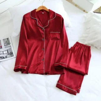 Maroon Silk 2-Piece Night Suit with White Piping