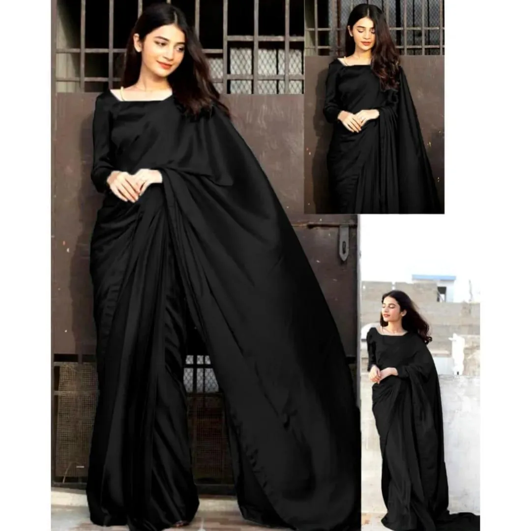 Black Shamoz Silk Saree Set for Weddings Parties - Image 2