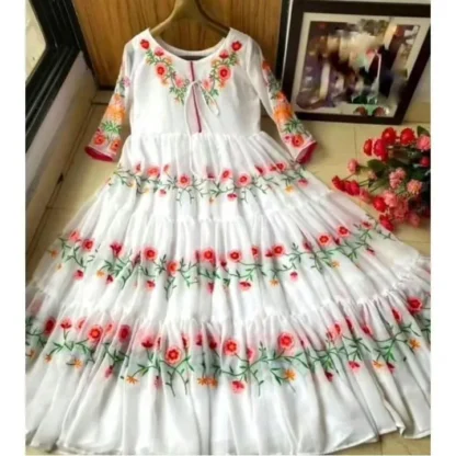 White Embroidered Chiffon Maxi Dress