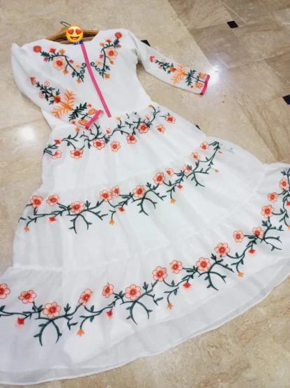 White Embroidered Chiffon Maxi Dress
