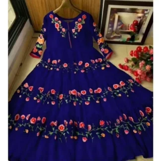 Blue Chiffon Embroidered Maxi Dress for Eid Party Wear