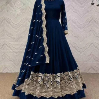 Blue Embroidered 3-Piece Shamoz Silk Eid Dress Set