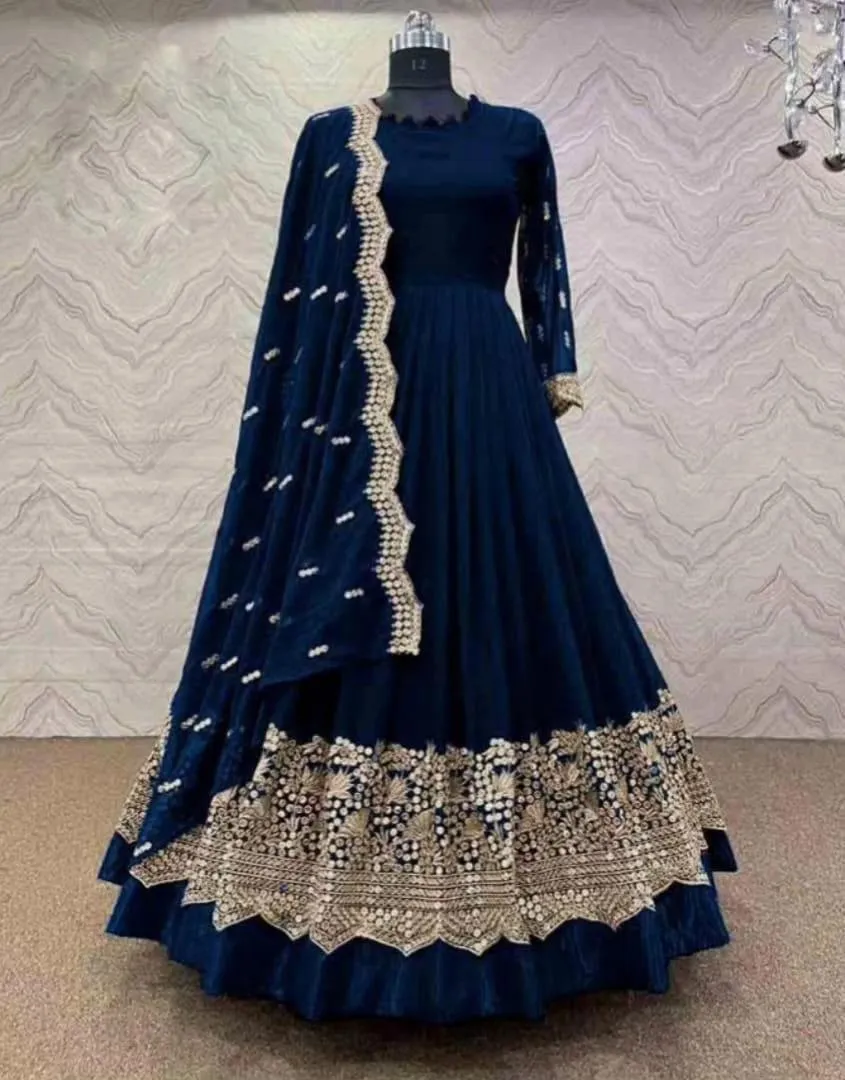 Blue Embroidered 3-Piece Shamoz Silk Eid Dress Set