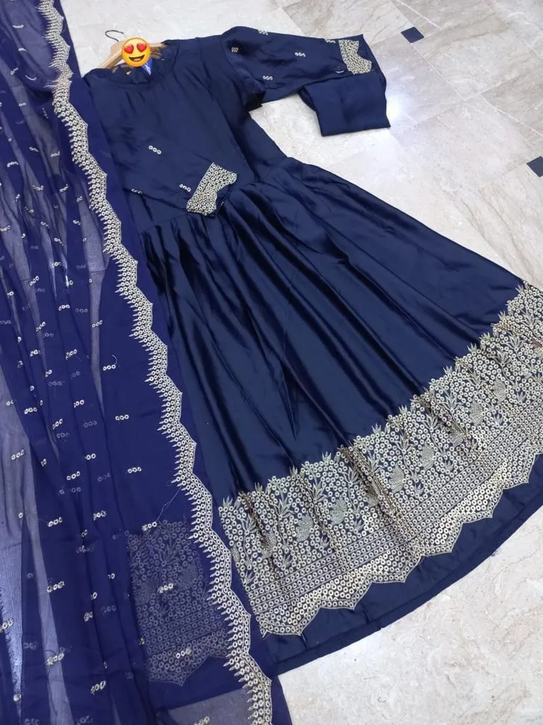 Blue Embroidered 3-Piece Shamoz Silk Eid Dress Set - Image 2