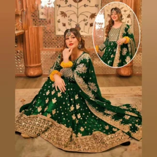 Green Chiffon Embroidered 3Pcs Maxi Set for Eid Party Wear