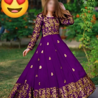 Purple Embroidered Shamoz Silk Maxi Set for Eid Wedding