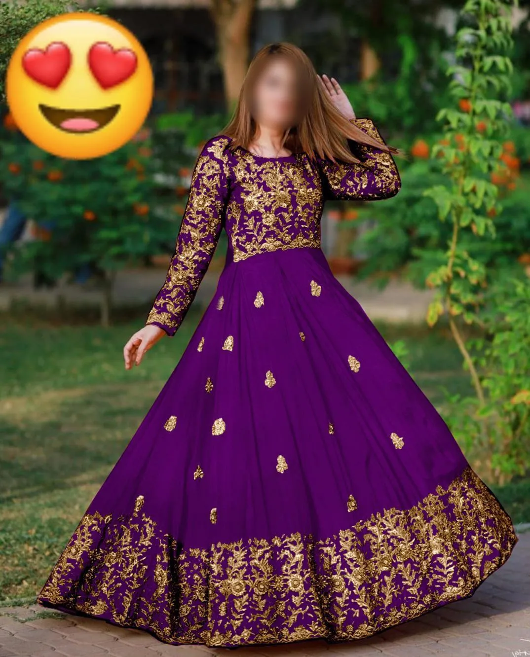 Purple Embroidered Shamoz Silk Maxi Set for Eid Wedding - Image 2