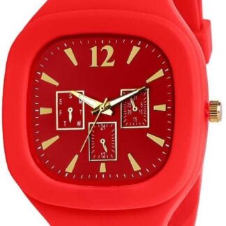 Red Silicone Square Watch for Men with Gold Hands