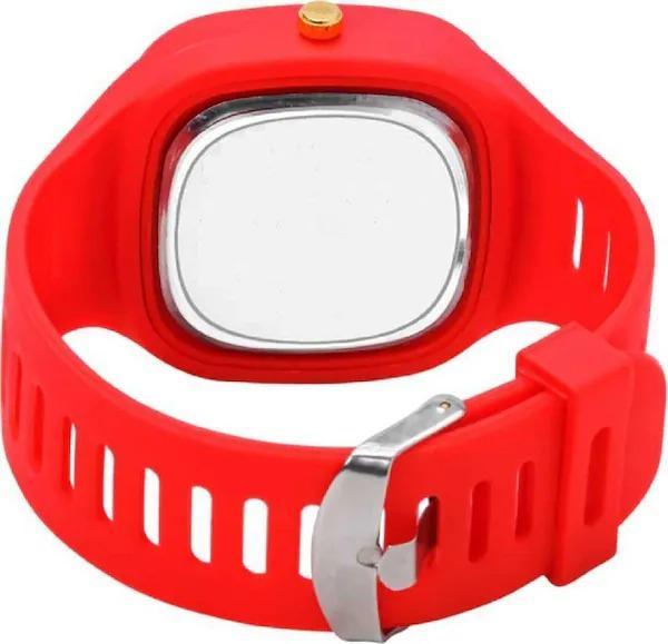 Red Silicone Square Watch for Men with Gold Hands - Image 2