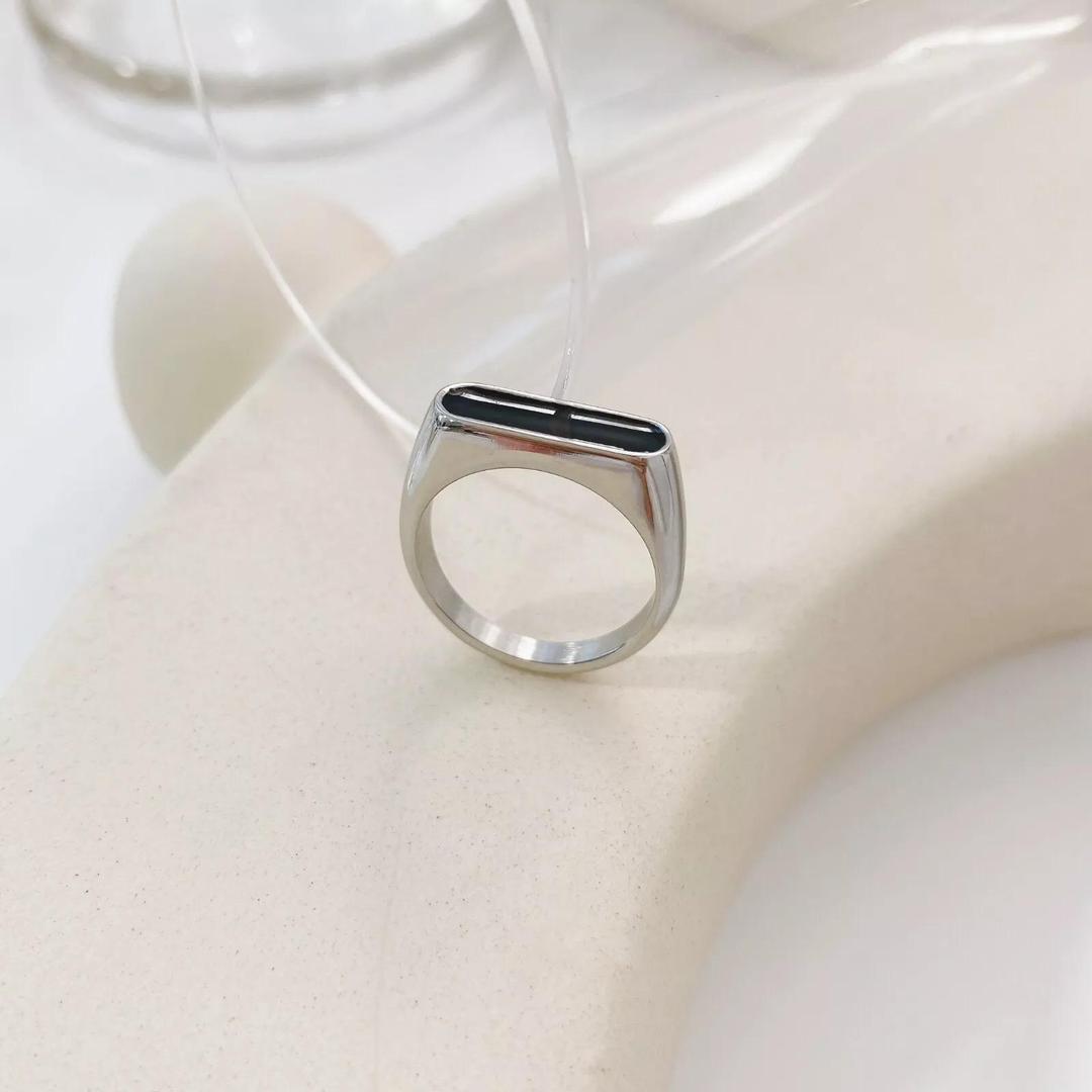 Stainless Steel Men's Ring Black Gemstone Modern Design - Image 2