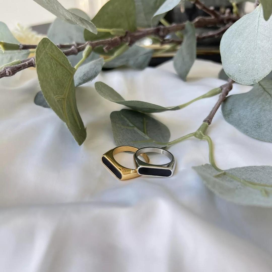 Stainless Steel Men's Ring Black Gemstone Modern Design - Image 3