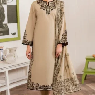 Beige Embroidered Lawn 3Pcs Women Suit Set