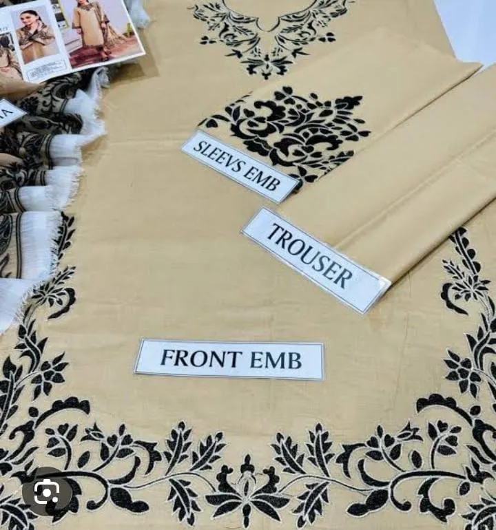 Beige Embroidered Lawn 3Pcs Women Suit Set - Image 3